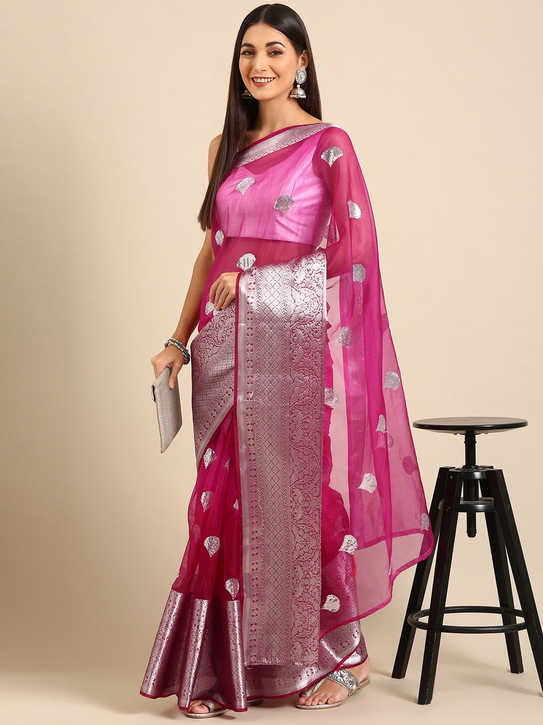 

Anouk Magenta Woven Design Tissue Saree