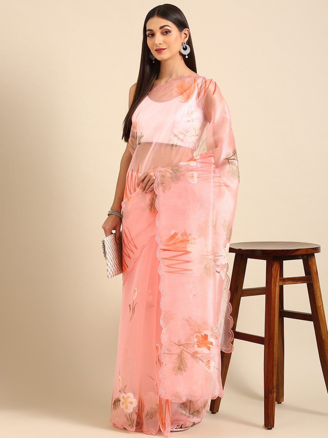 

Anouk Peach-Coloured Ethnic Motifs Organza Saree