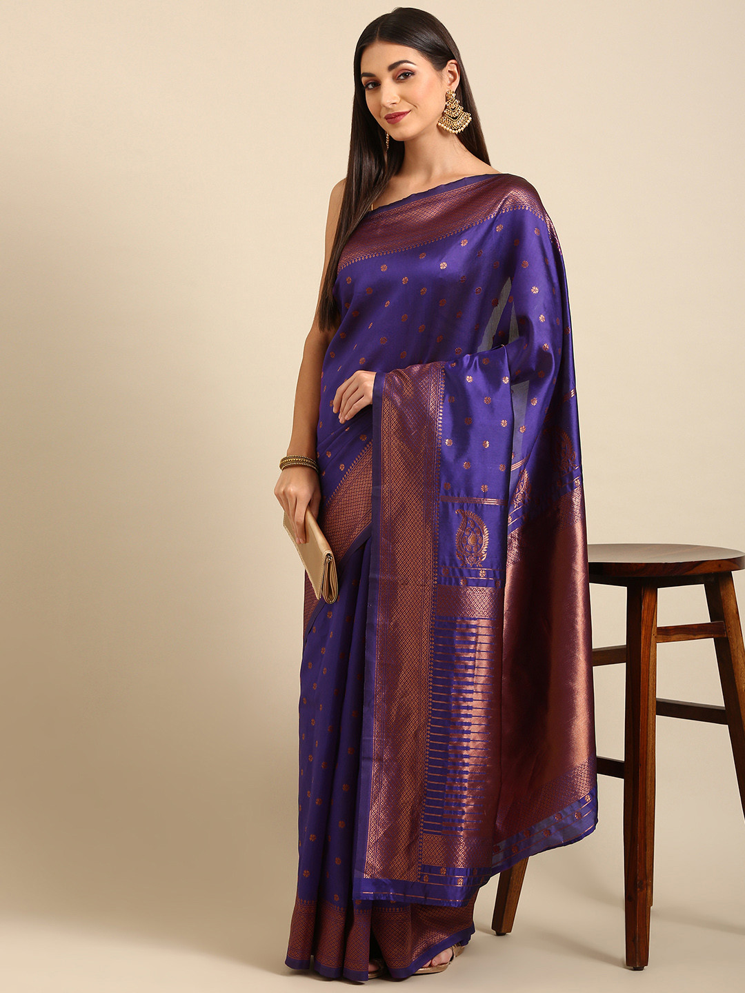 

Anouk Purple Woven Design Silk Blend Banarasi Saree