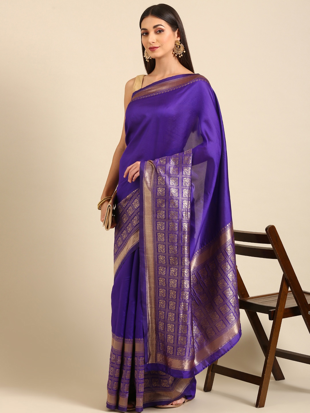 

Anouk Purple Woven Design Silk Blend Banarasi Saree