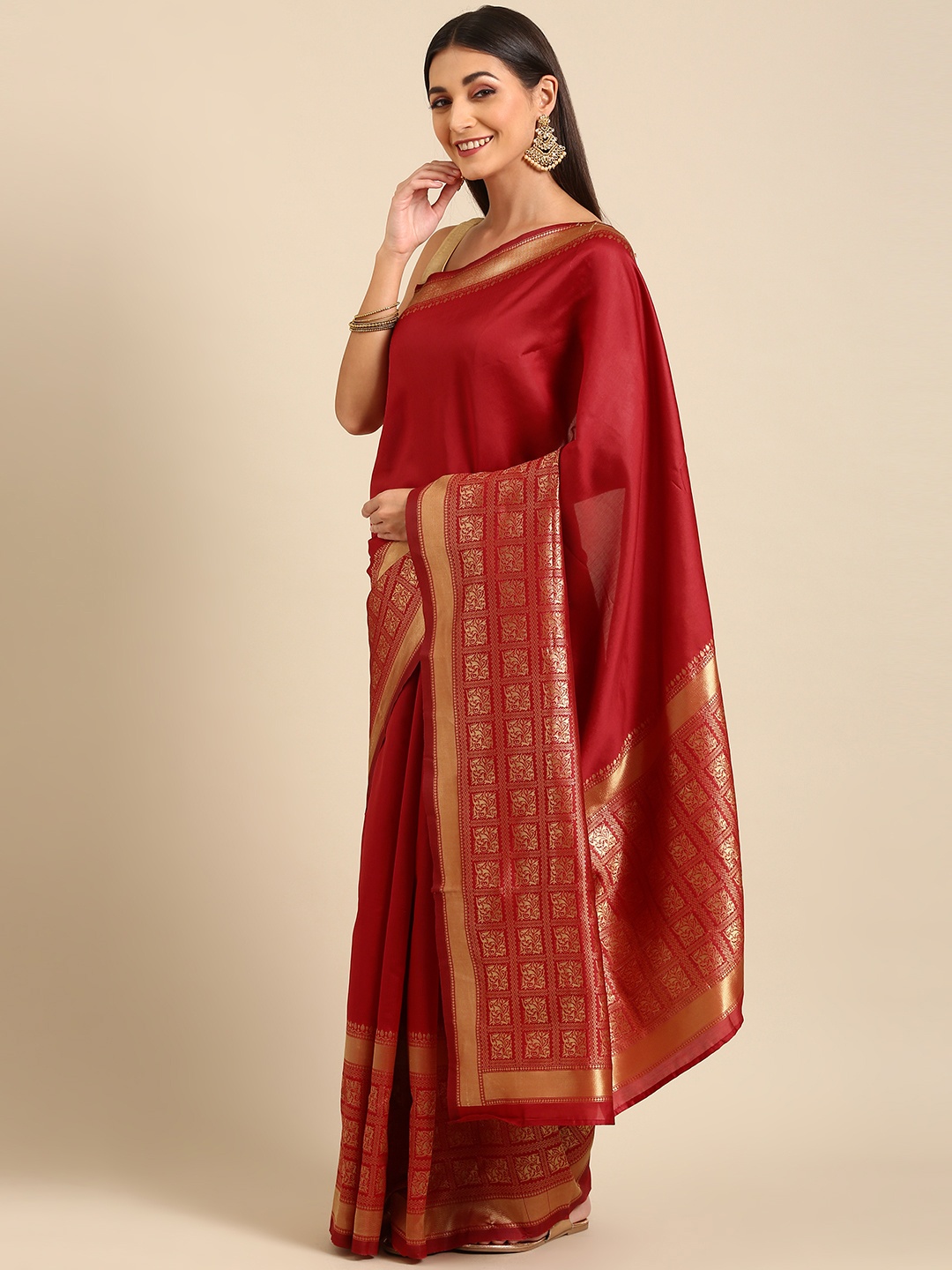 

Anouk Red Woven Design Silk Blend Banarasi Saree
