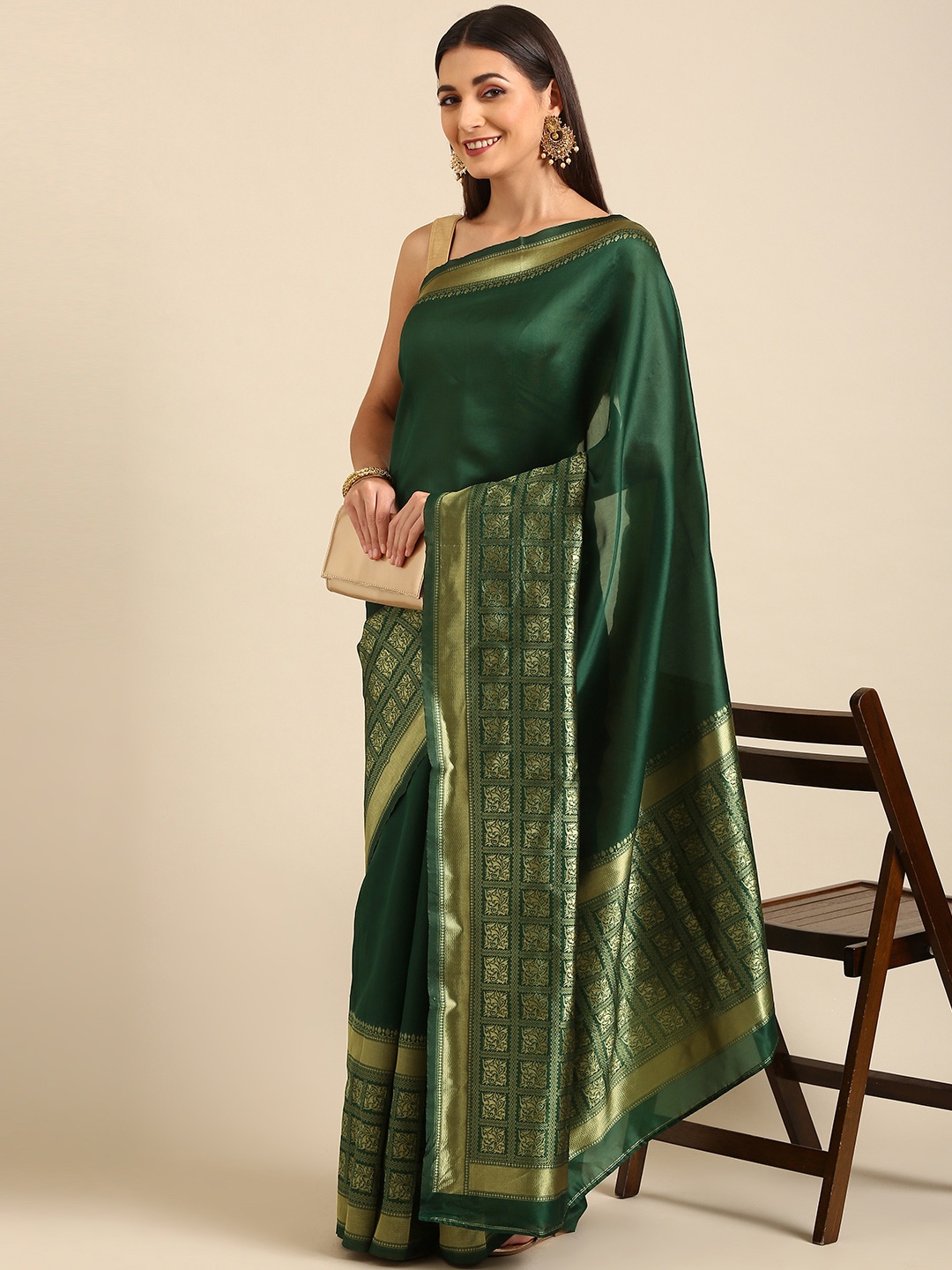 

Anouk Green Silk Blend Banarasi Saree