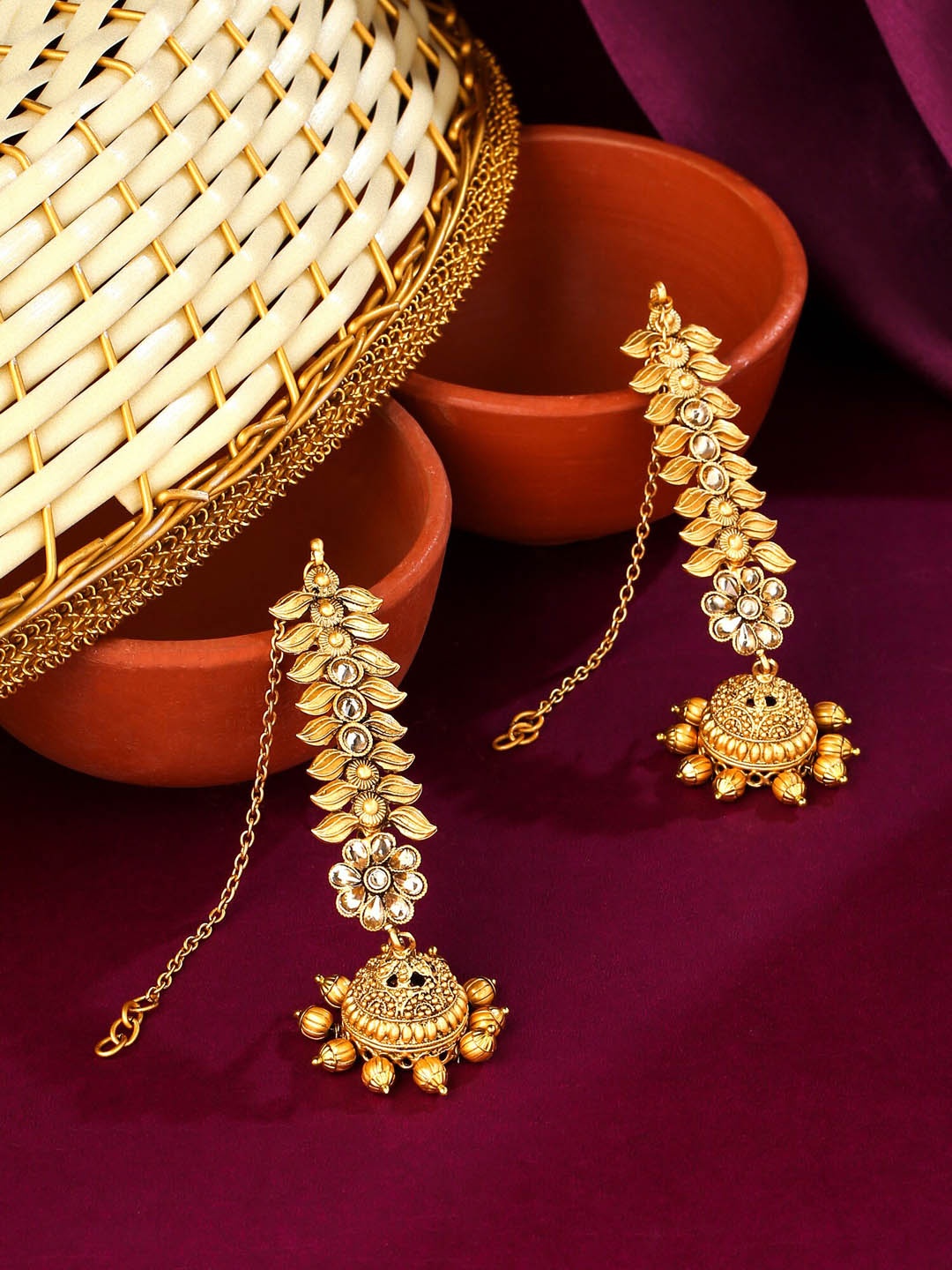 

Yellow Chimes Women Gold-Toned Leaf Designed Jhumkas Earrings