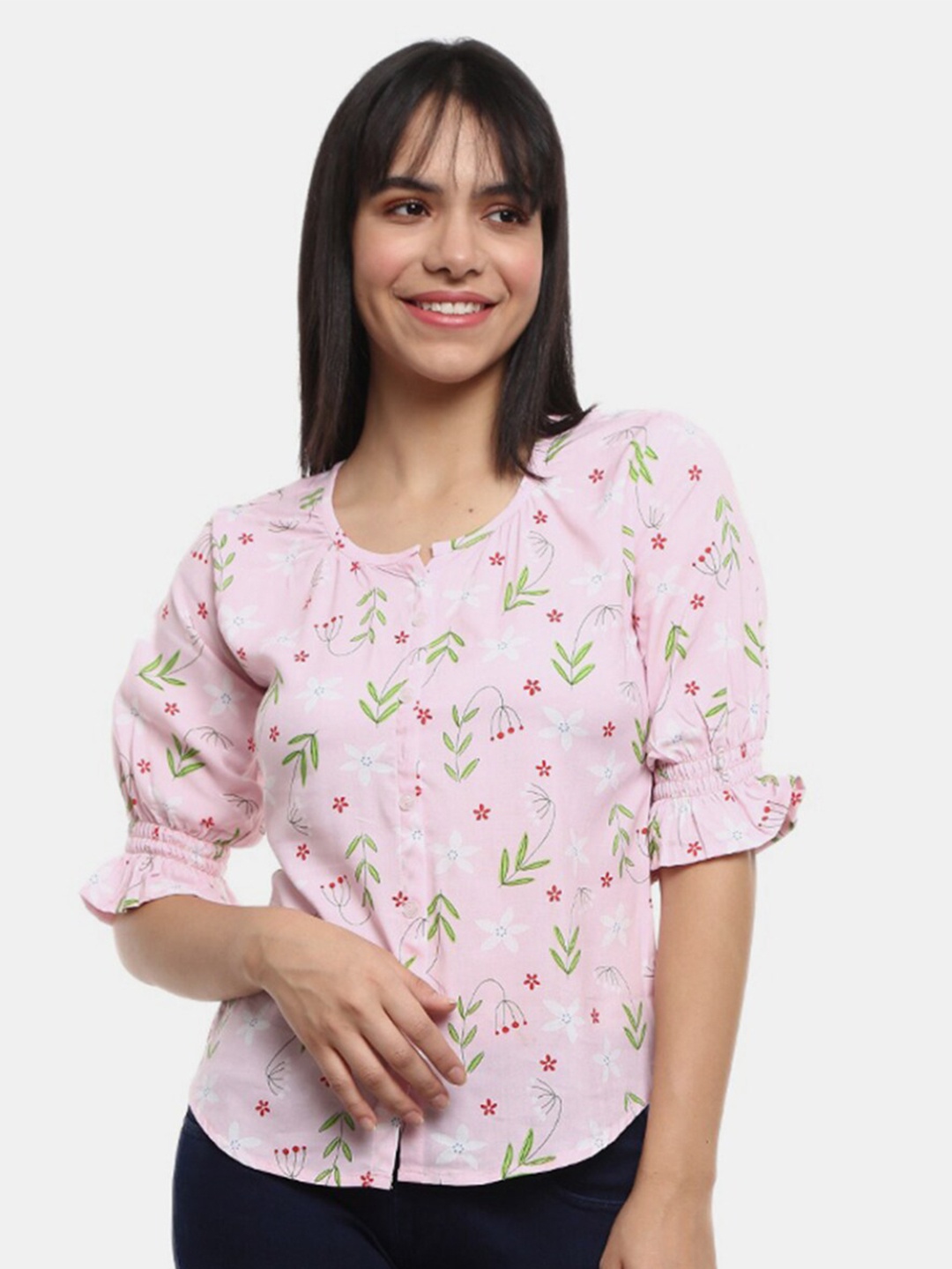 

V-Mart Women Pink Floral Printed Casual Shirt