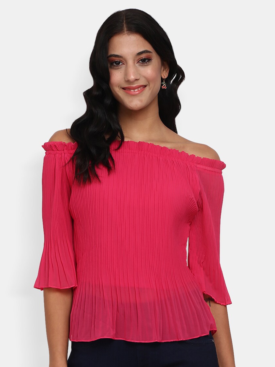 

V-Mart Fuchsia Off-Shoulder Pure Cotton Bardot Top