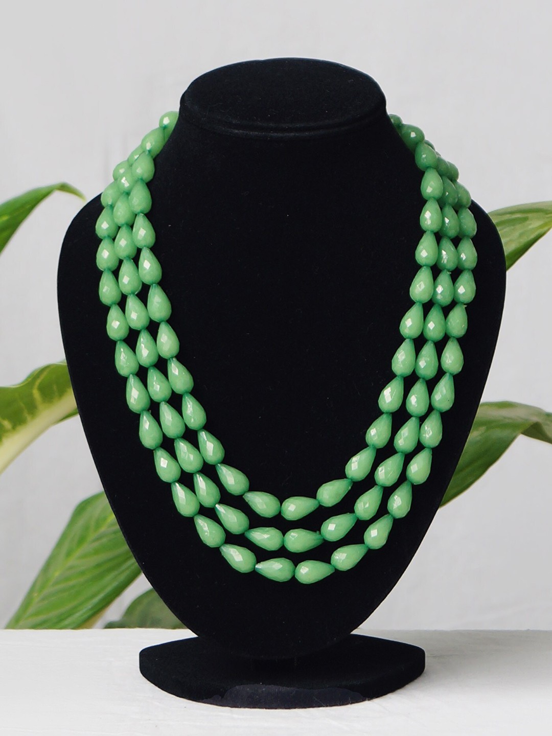 

Unnati Silks Women Green Amravati Long Oval Shape Beads Layered Necklace