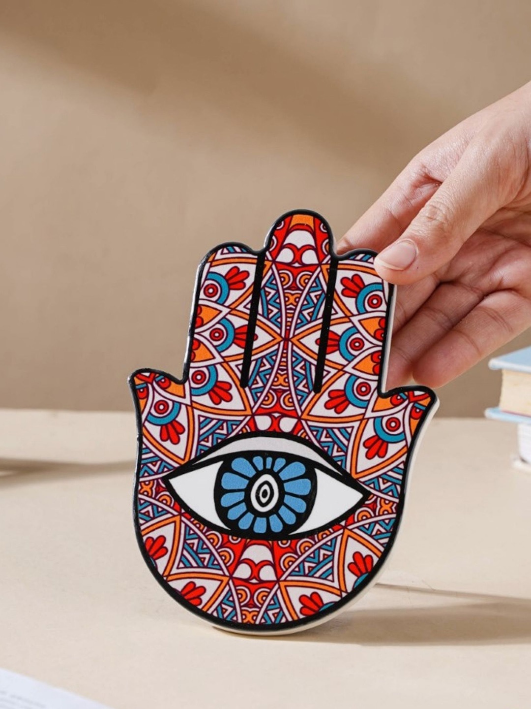 

Nestasia Red Healing Hamsa Hand Decor With Stand