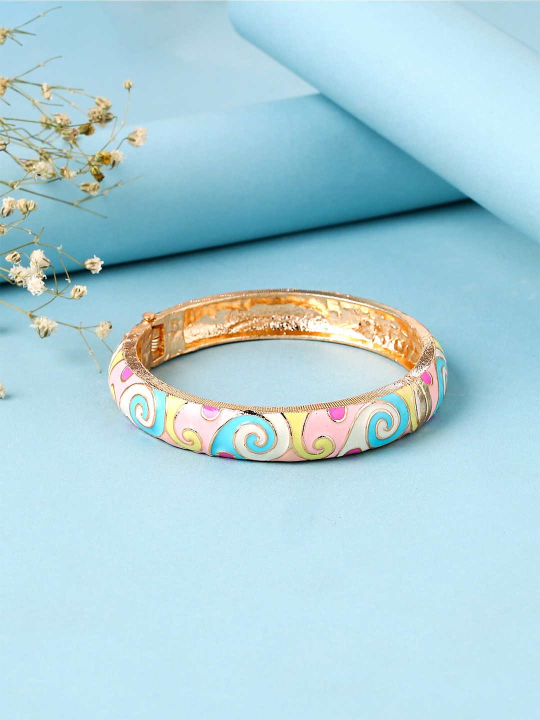 

Yellow Chimes Pink & Blue Meenakari Designed Kada Bracelet