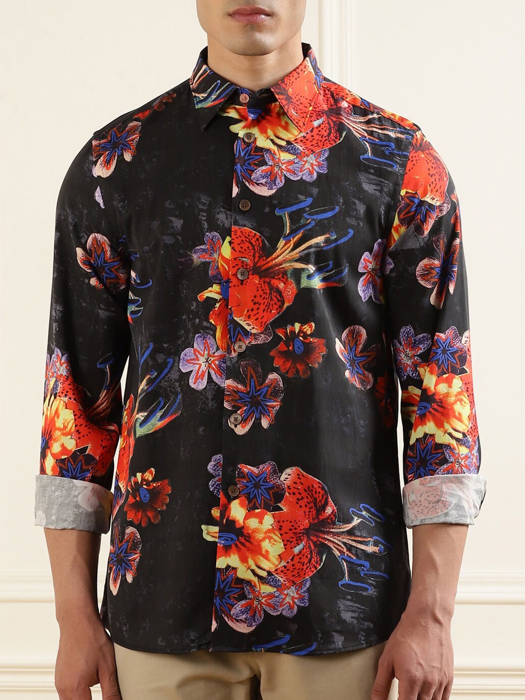 

PS By Paul Smith Men Black Floral Printed Casual Shirt
