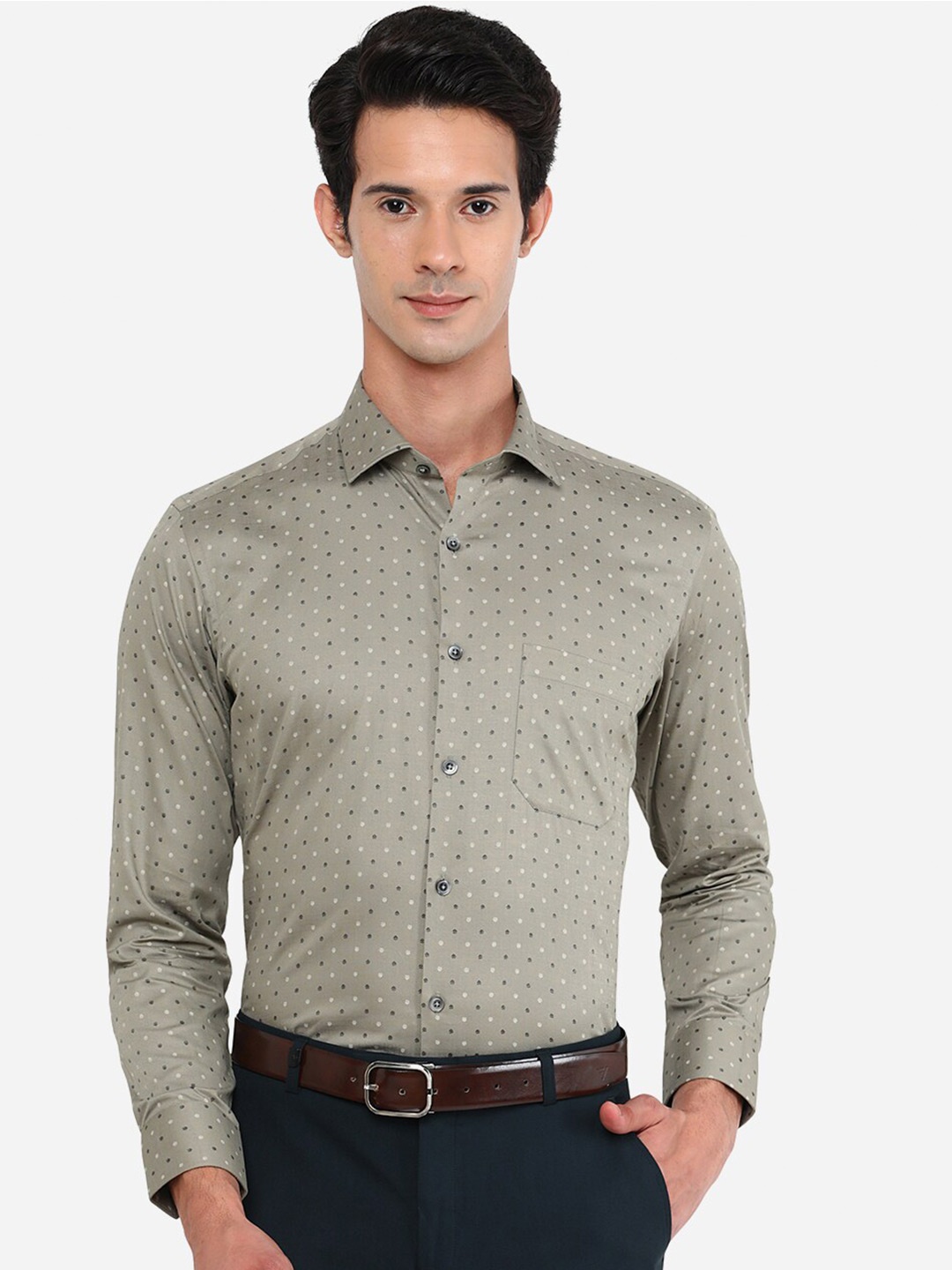 

Greenfibre Men Grey Slim Fit Printed Formal Shirt