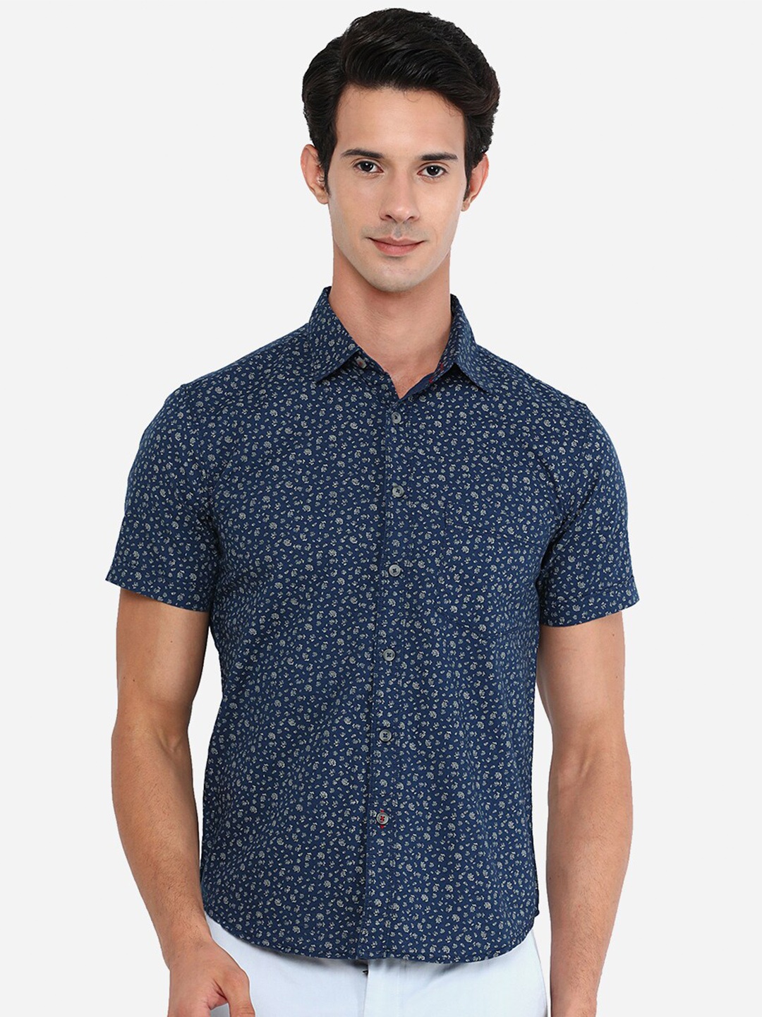 

Greenfibre Men Blue & Grey Floral Printed Cotton Slim Fit Casual Shirt