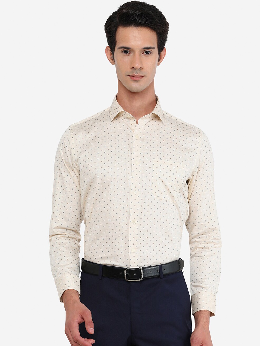 

Greenfibre Men Cream-Coloured Slim Fit Printed Formal Shirt