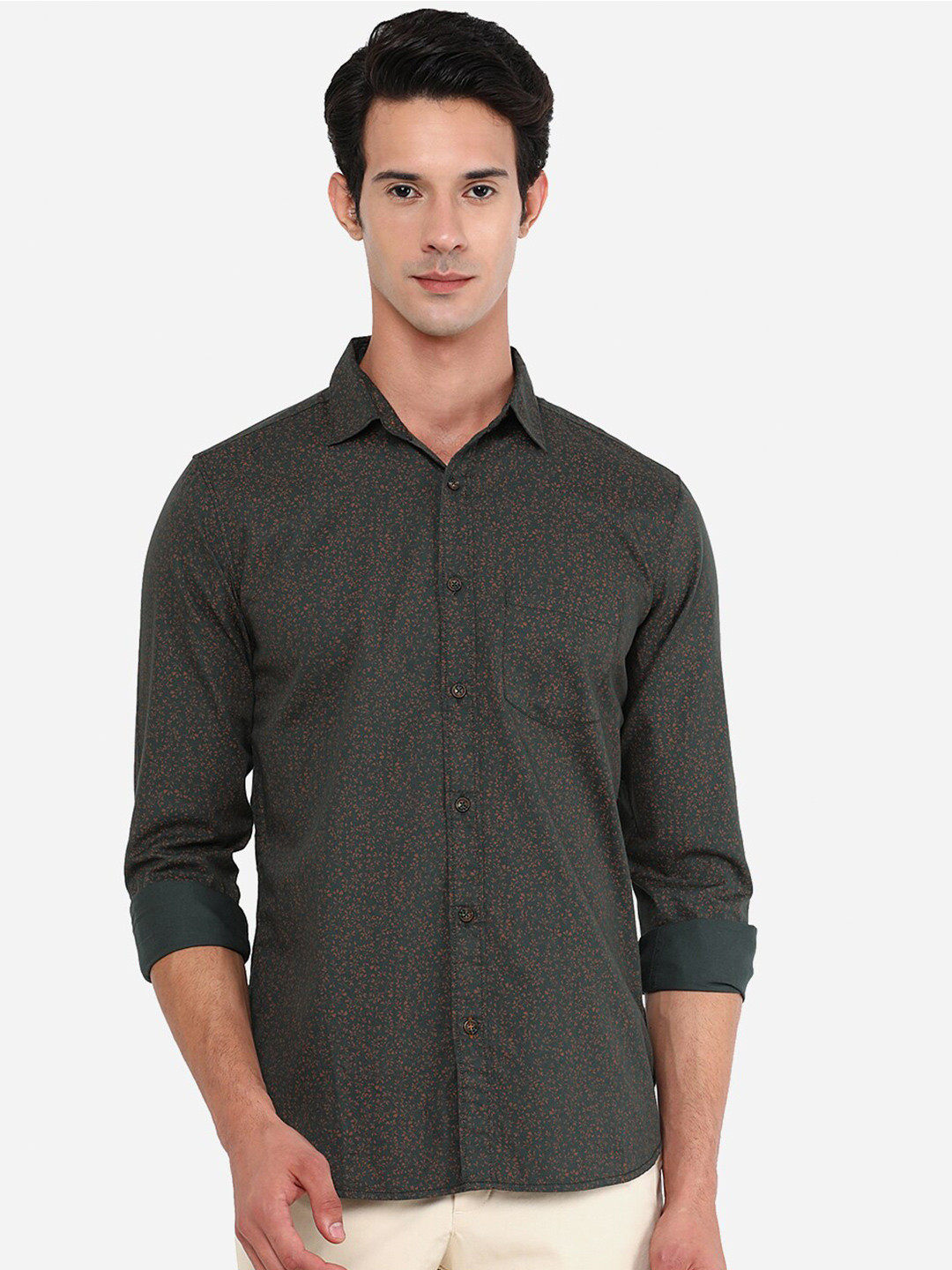 

JADE BLUE Men Slim Fit Printed Cotton Casual Shirt, Green
