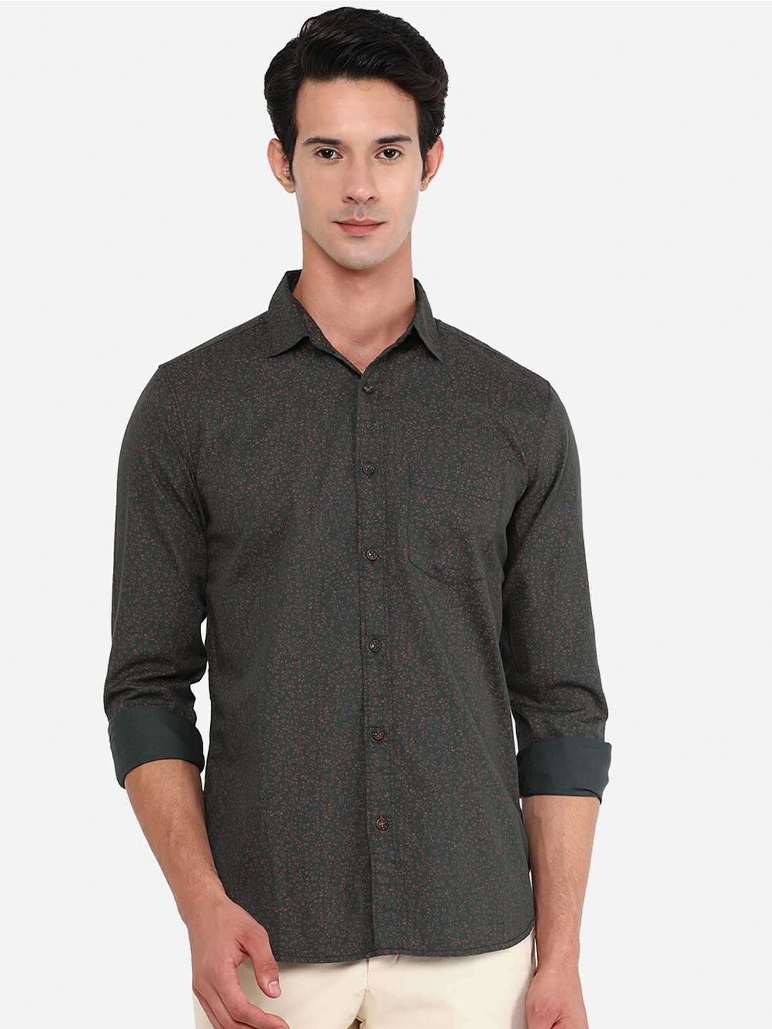 

JADE BLUE Slim Fit Printed Cotton Casual Shirt, Green
