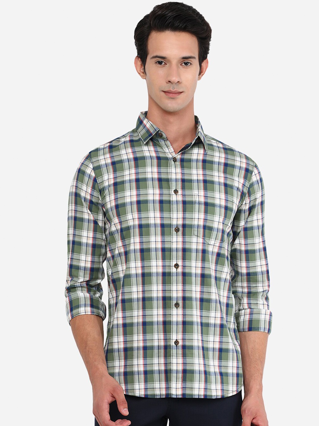 

JADE BLUE Men Green Slim Fit Pure Cotton Tartan Checks Checked Casual Shirt