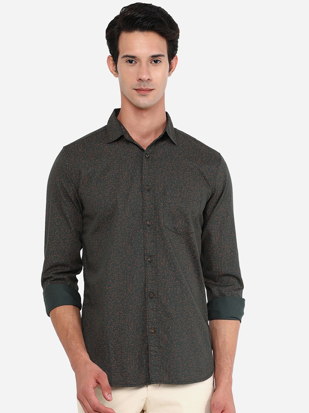 

JADE BLUE Men Green Slim Fit Printed Cotton Casual Shirt