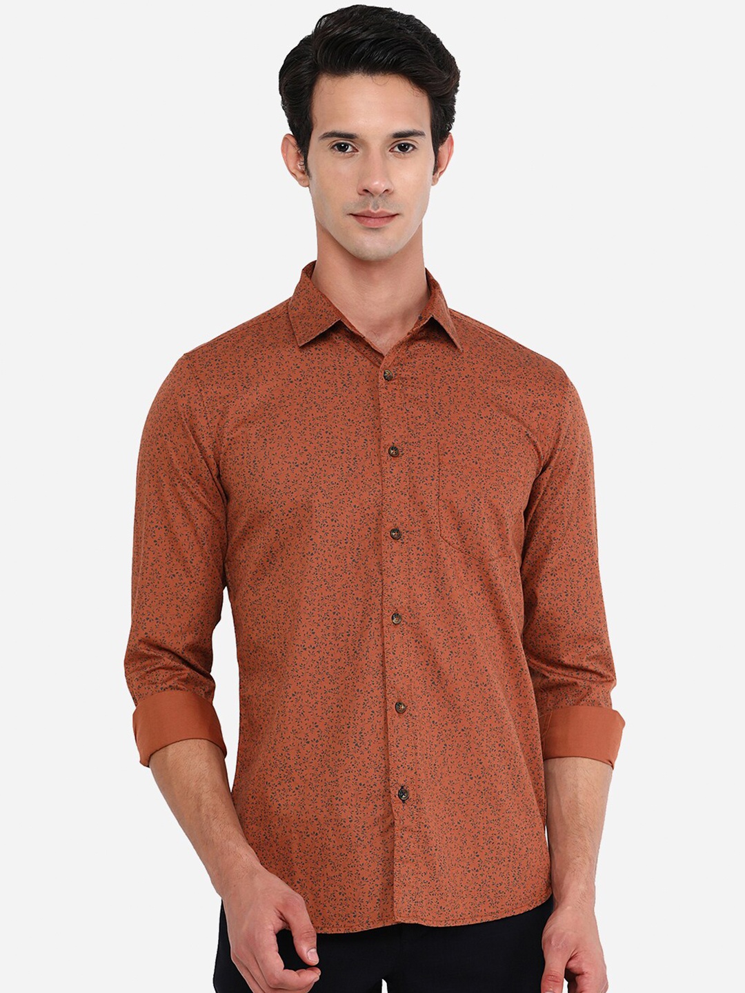 

JADE BLUE Men Rust Printed Cotton Slim Fit Casual Shirt