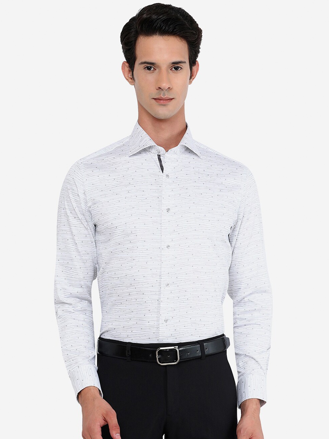 

JB STUDIO Men Grey Slim Fit Printed Pure Cotton Formal Shirt