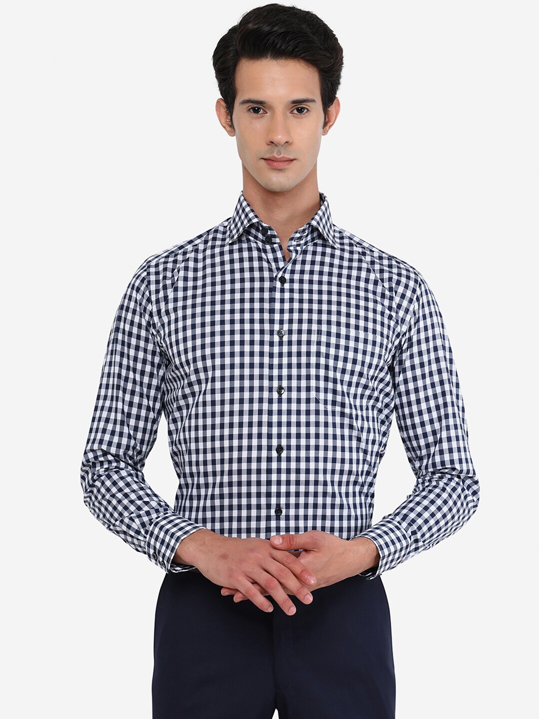 

METAL Men Blue Slim Fit Gingham Checks Checked Pure Cotton Formal Shirt