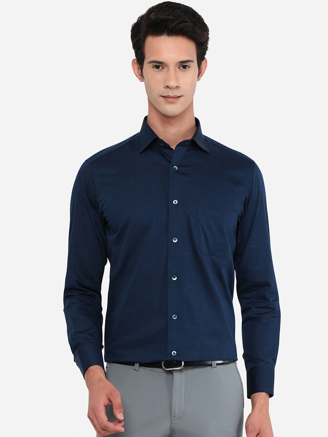 

METAL Men Slim Fit Cotton Formal Shirt, Blue