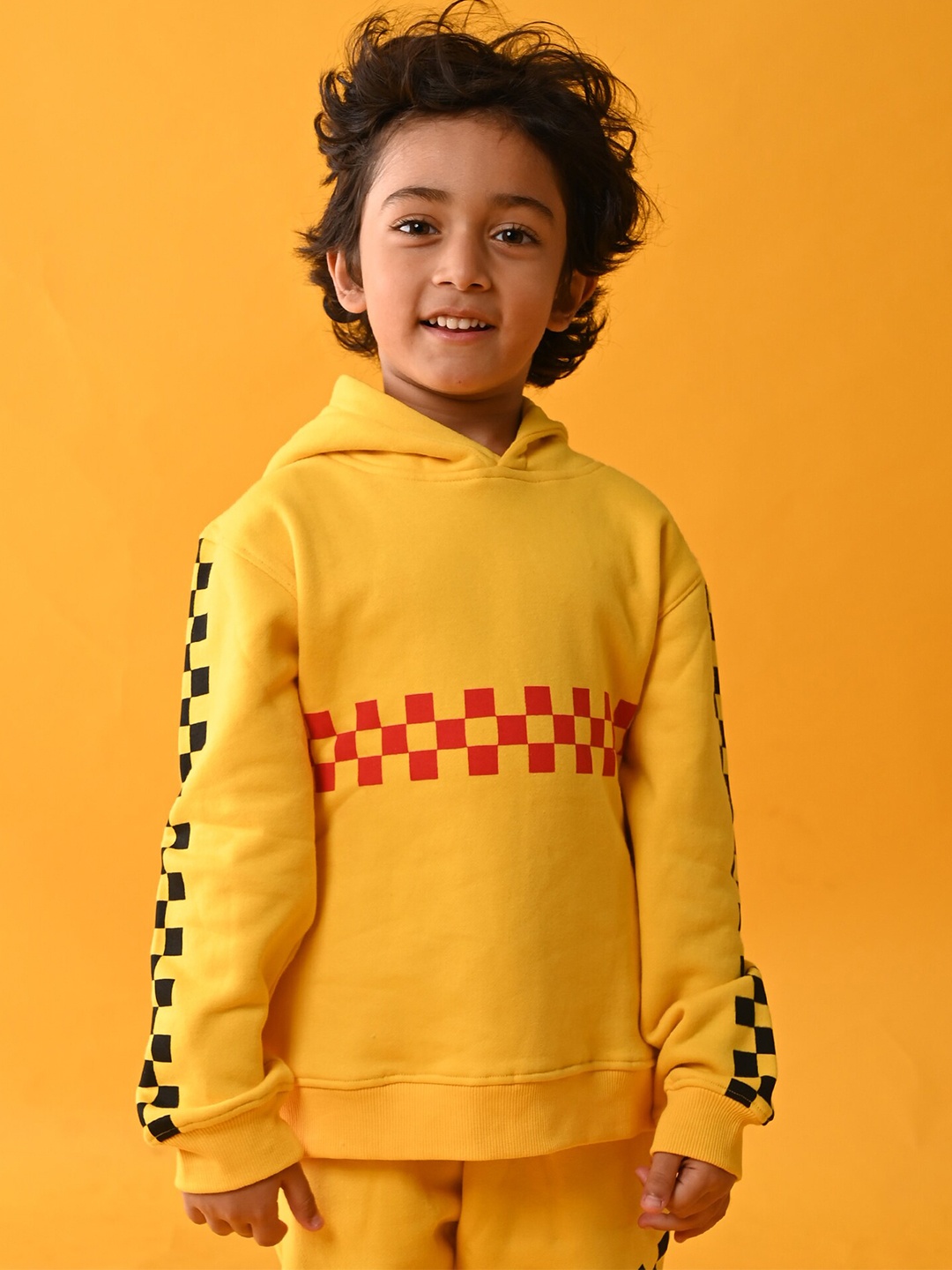 

Anthrilo Boys Yellow Fleece Printed Hooded Sweatshirt