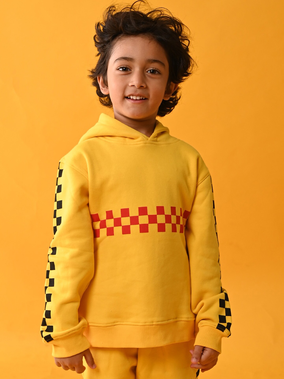 

Anthrilo Boys Yellow Fleece Printed Hooded Sweatshirt