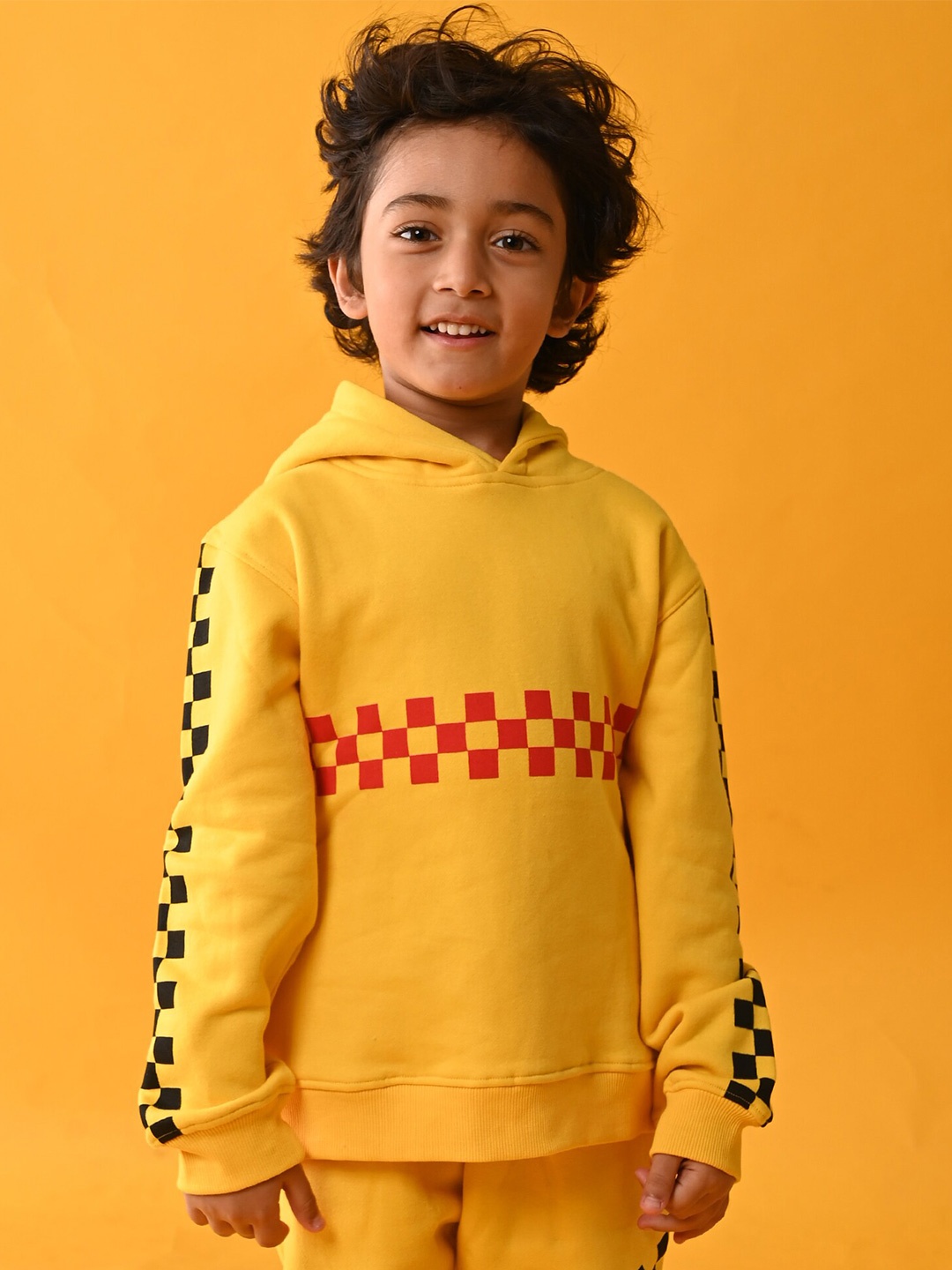 

Anthrilo Boys Yellow Printed Hooded Sweatshirt