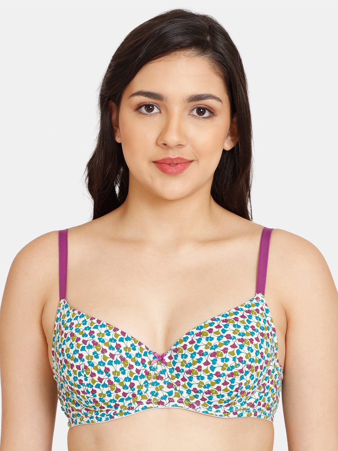 

Rosaline by Zivame Blue & White Floral Bra Underwired Lightly Padded