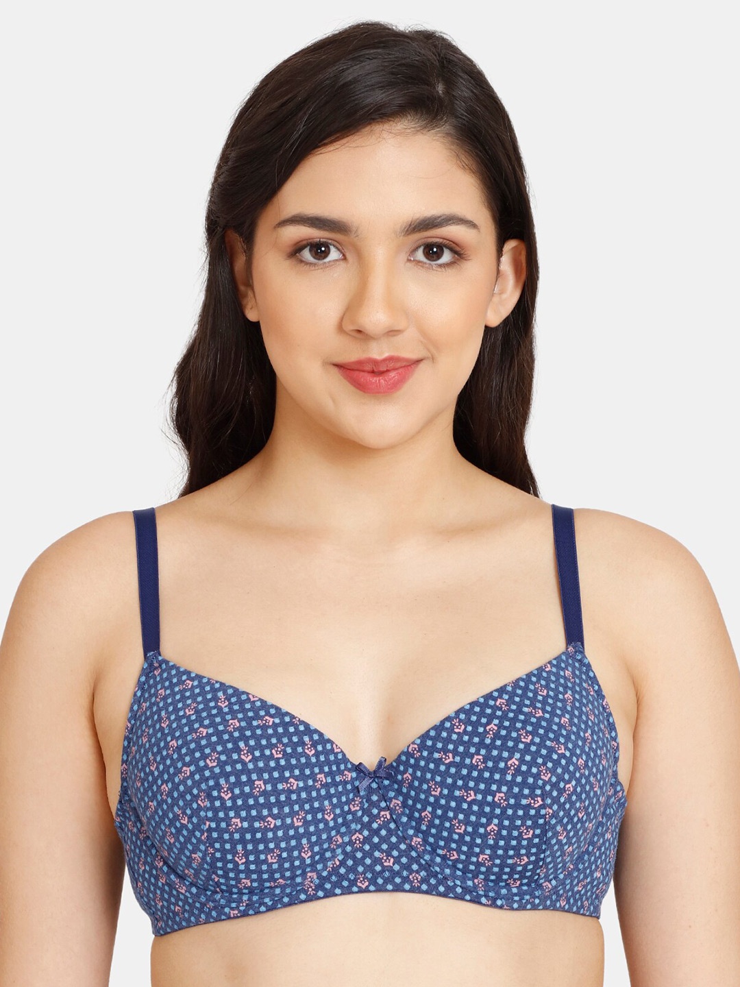 

Rosaline by Zivame Blue & Pink Floral Bra Underwired Lightly Padded