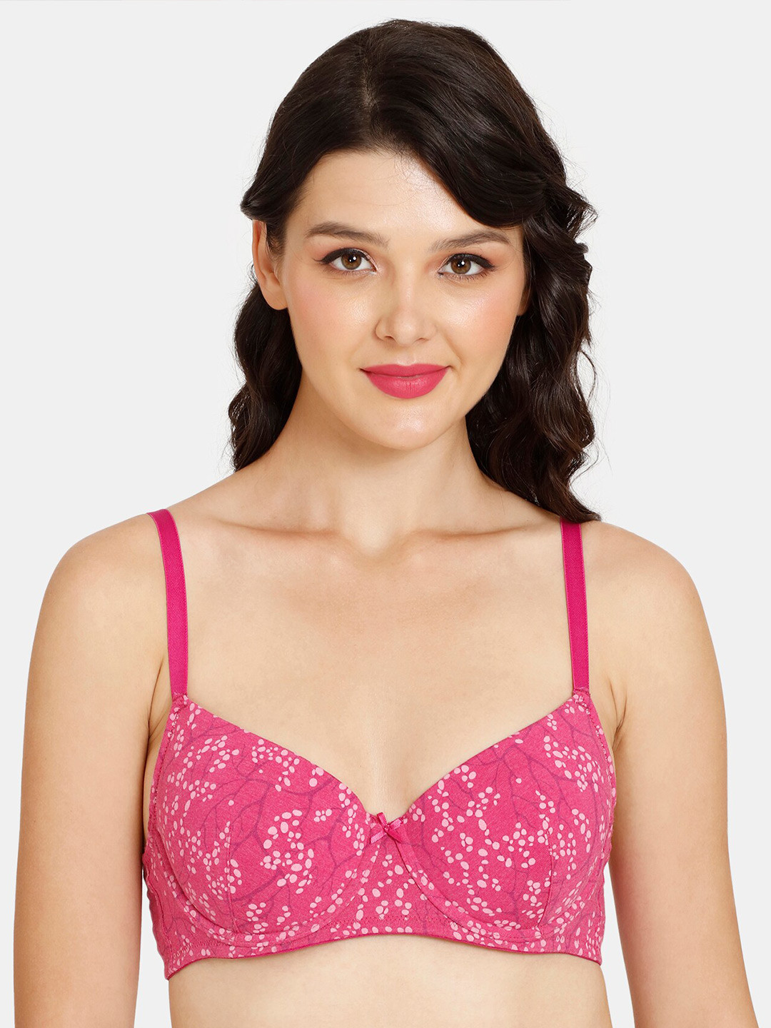 

Rosaline by Zivame Pink & White Floral Bra Underwired Lightly Padded