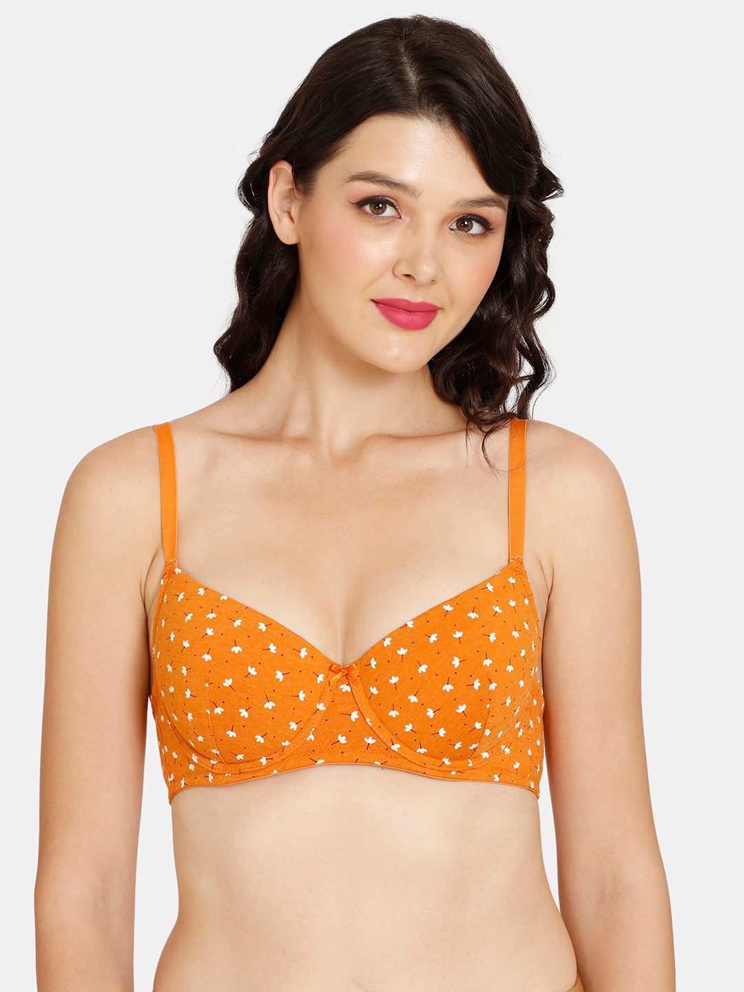 

Rosaline by Zivame Orange & White Floral Bra Underwired Lightly Padded