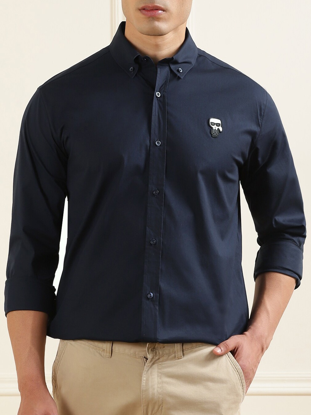 

Karl Lagerfeld Men Navy Blue Cotton Casual Shirt