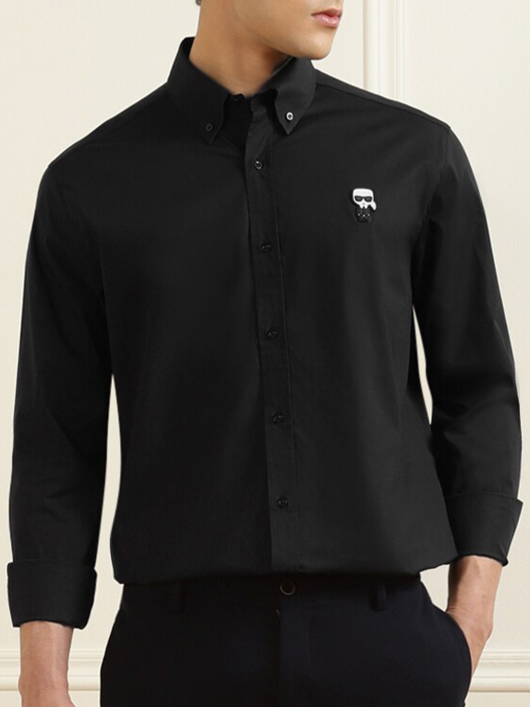 

Karl Lagerfeld Men Black Cotton Casual Shirt