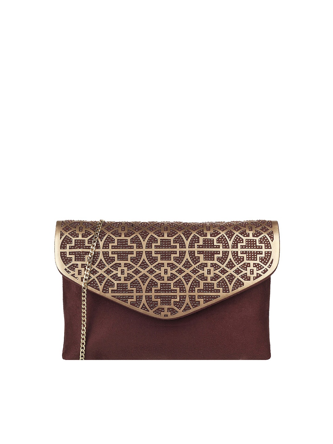 

Mochi Brown & Gold-Toned Printed Purse Clutch