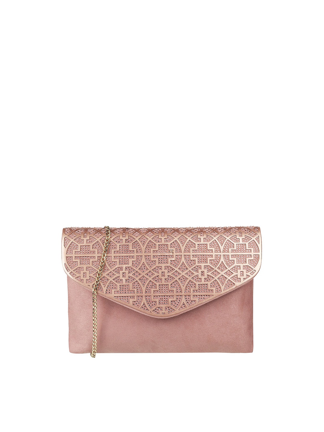 

Mochi Pink & Gold-Toned Embellished Embellished Envelope Clutch