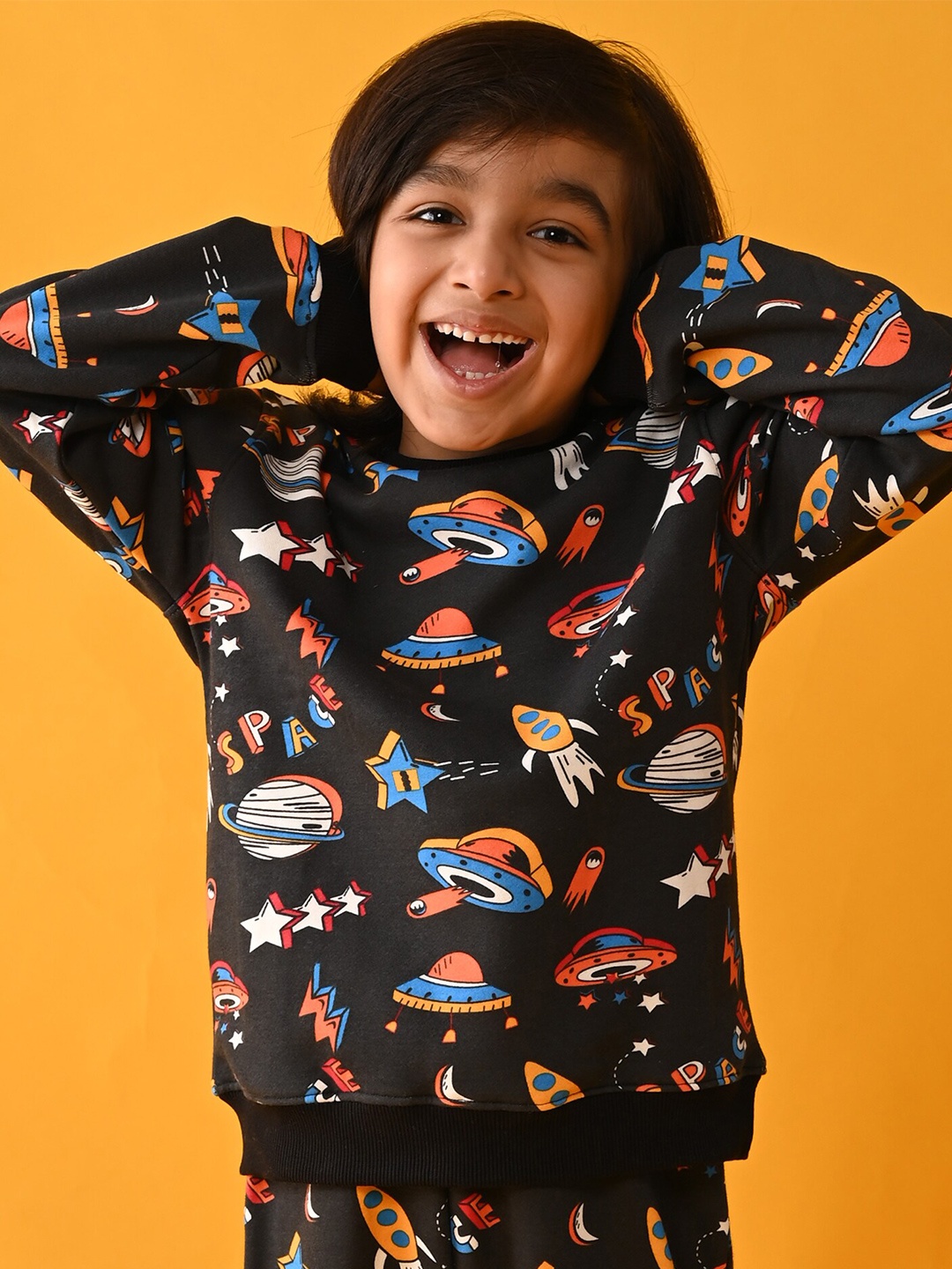 

Anthrilo Boys Black Printed Fleece Sweatshirt