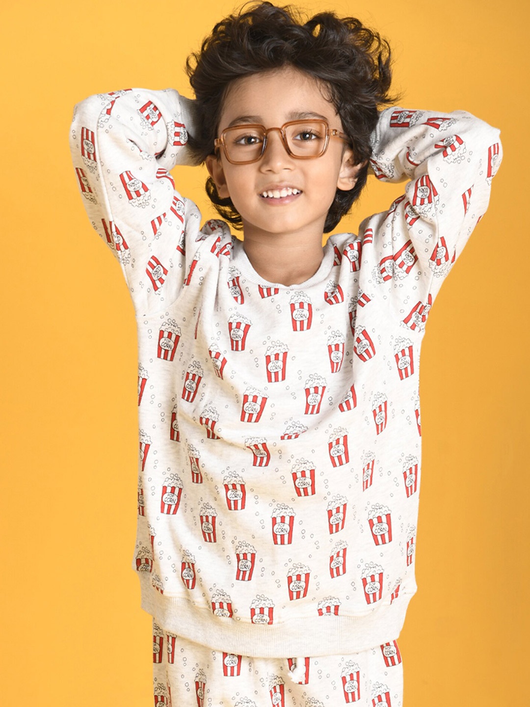 

Anthrilo Boys Off White Printed POPCORN Cotton Sweatshirt