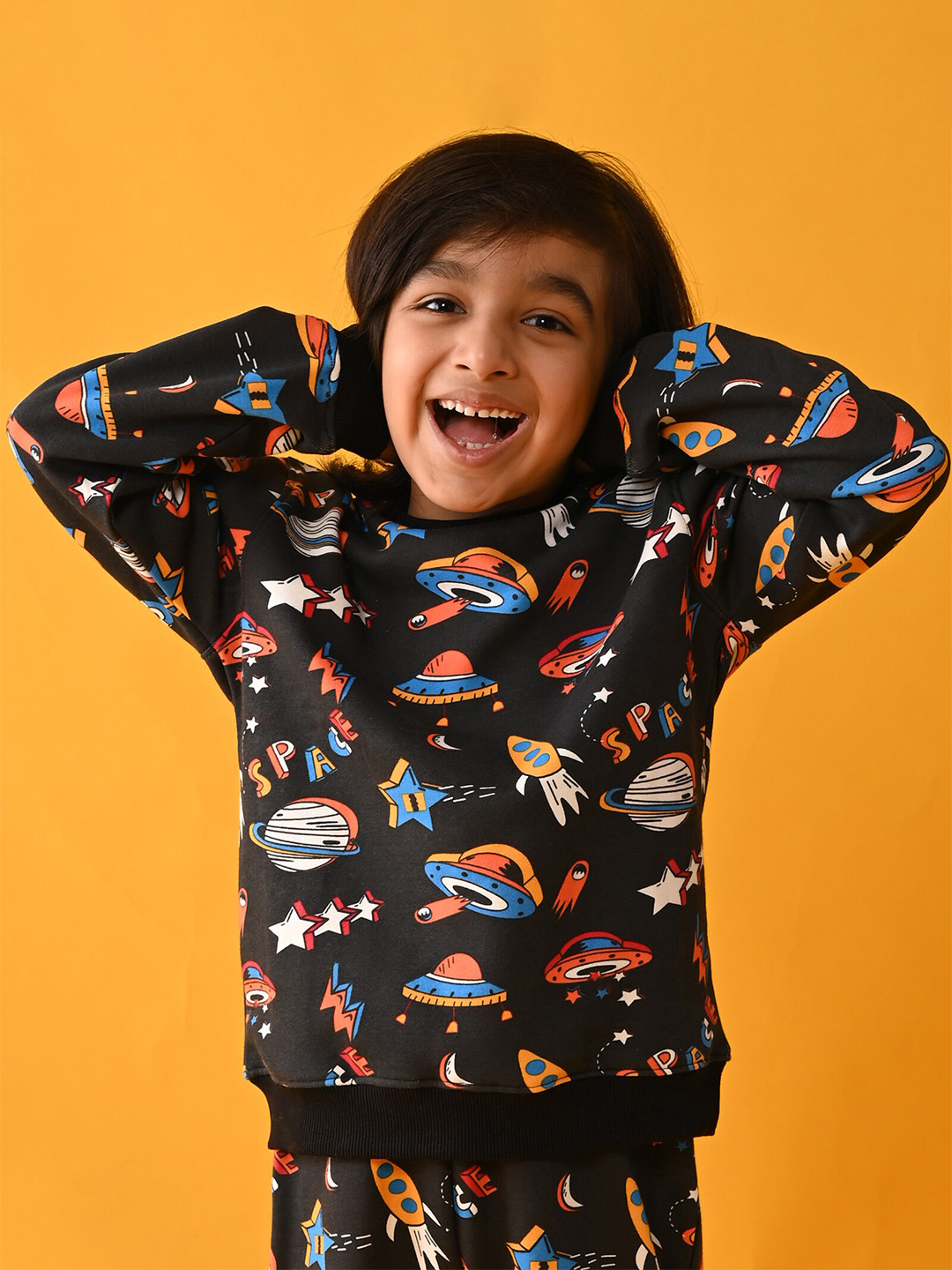 

Anthrilo Boys Black Printed Fleece Sweatshirt