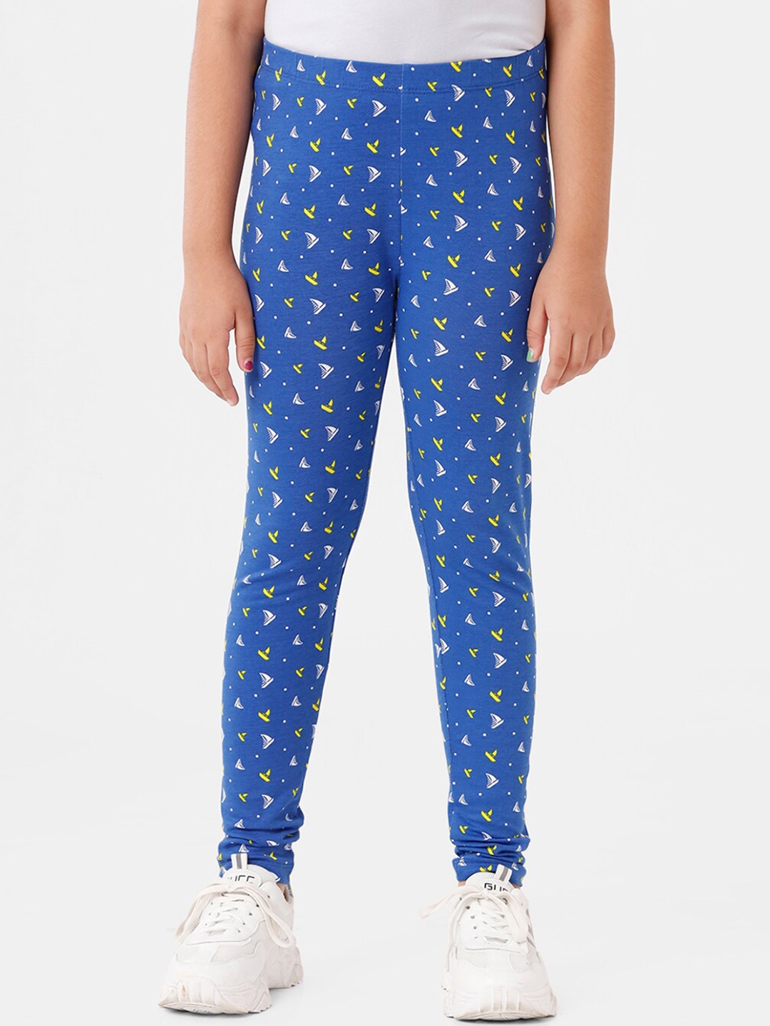 

De Moza Girls Printed Cotton Ankle Length Leggings, Blue