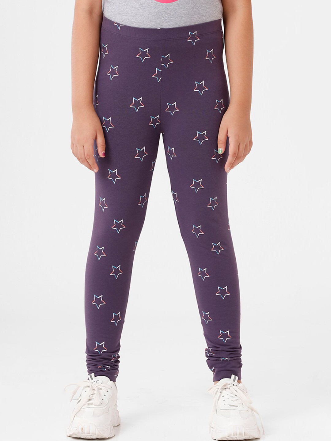 

De Moza Girls Purple Printed Cotton Ankle-Length Leggings