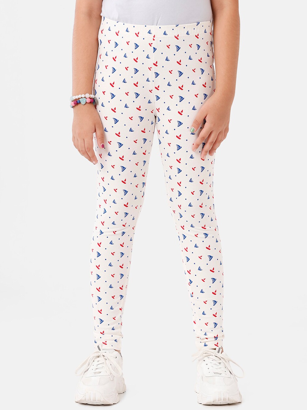 

De Moza Girls Off White Printed Cotton Ankle Length Leggings