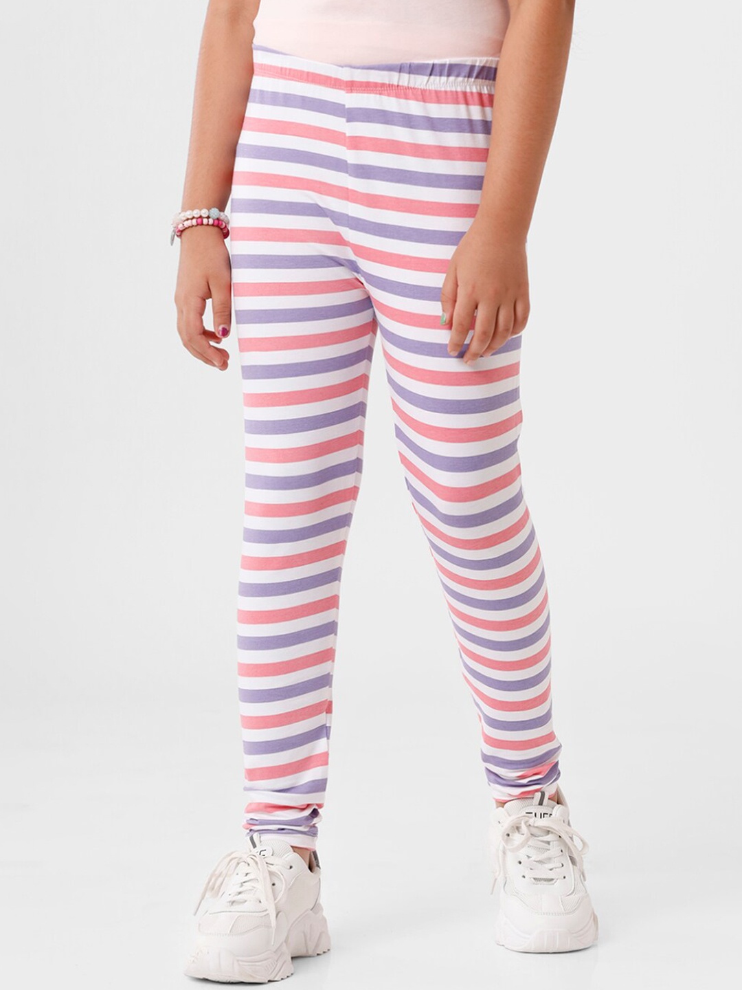 

De Moza Girls Pink Striped Cotton Churidar Length Leggings