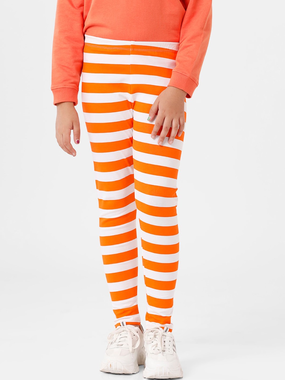 

De Moza Girls Orange Printed Cotton Ankle-Length Leggings