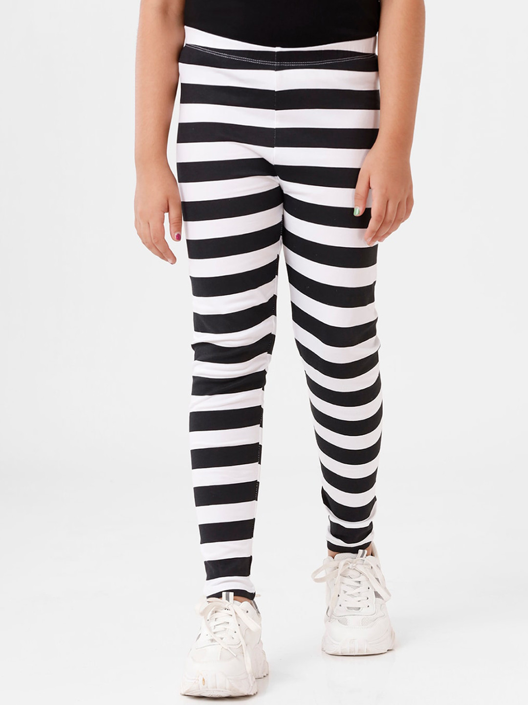 

De Moza Girls Black & White Striped Cotton Ankle Length Leggings