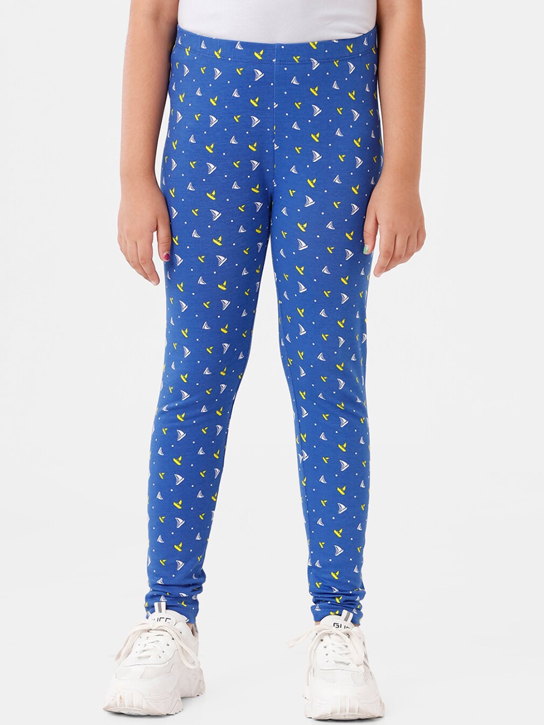 

De Moza Girls Blue Printed Cotton Ankle-Length Leggings