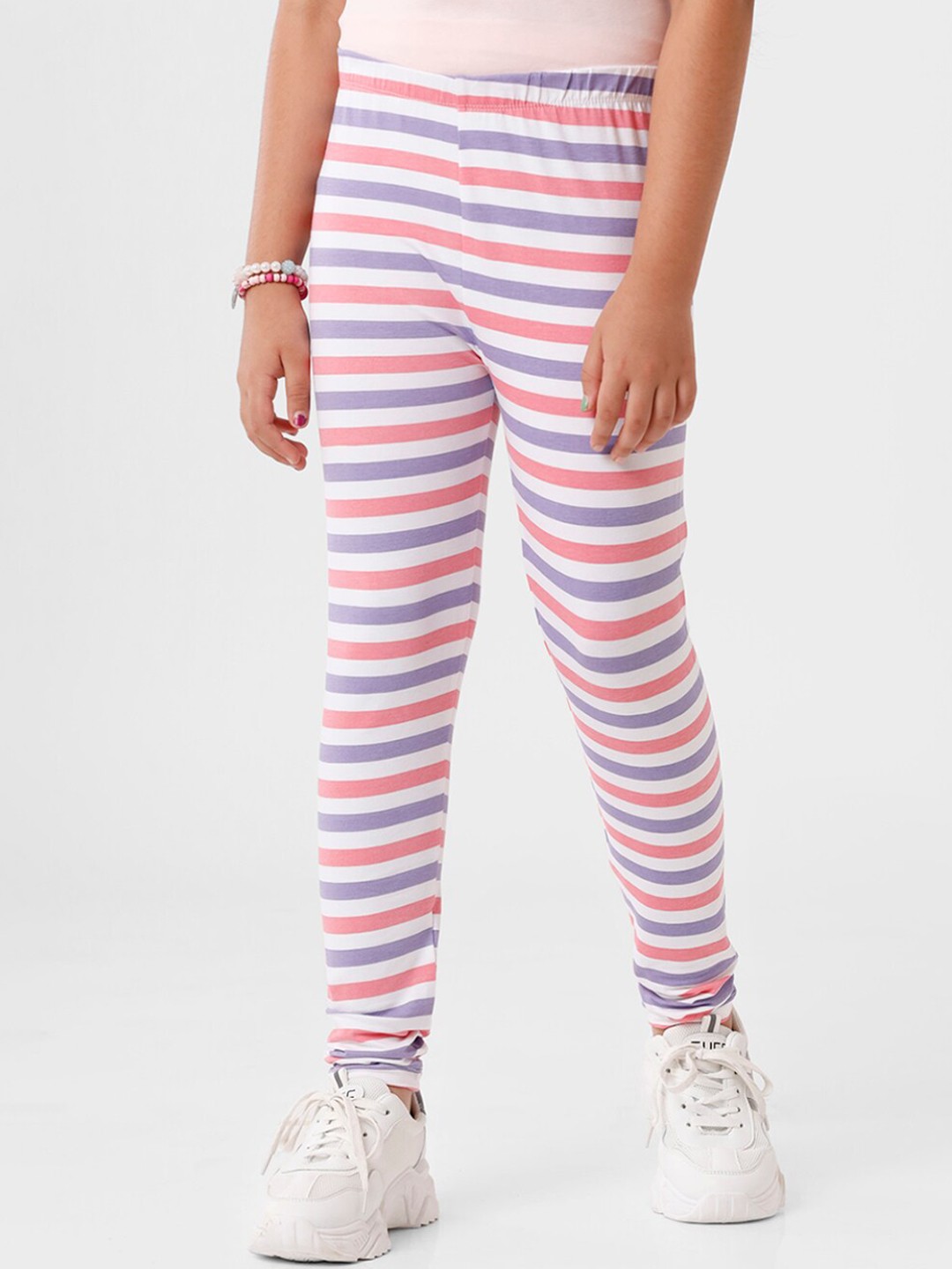

De Moza Girls Pink & Blue Striped Cotton Ankle-Length Leggings