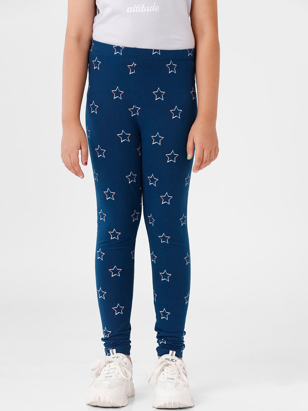 

De Moza Girls Navy Blue Printed Cotton Ankle-Length Leggings