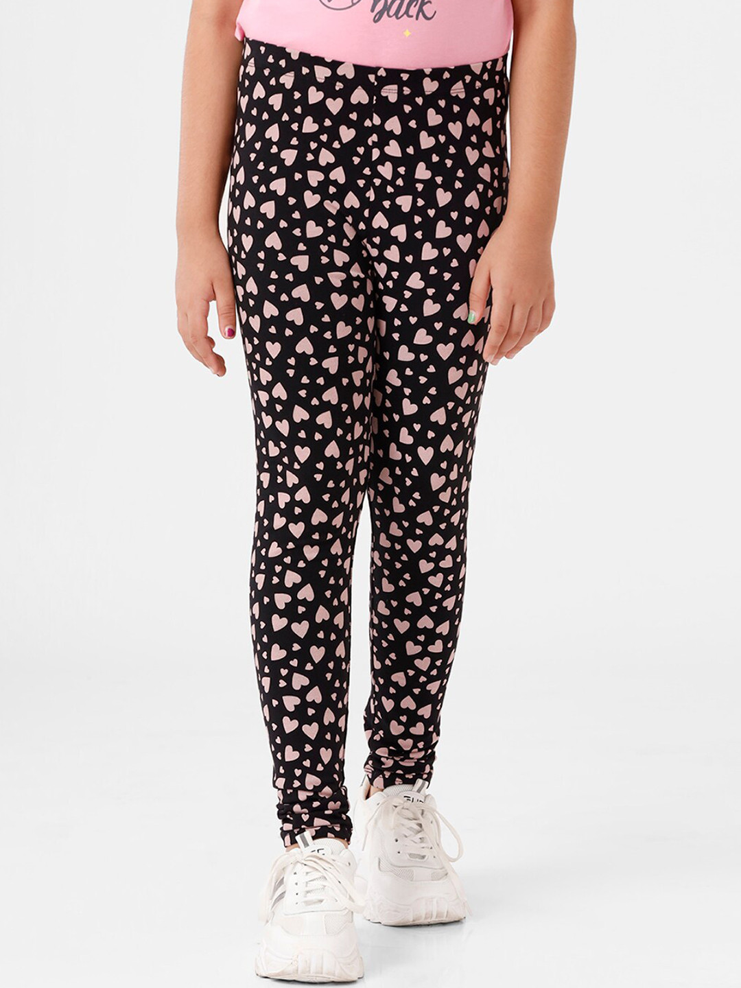 

De Moza Girls Black Printed Cotton Churidar-Length Leggings