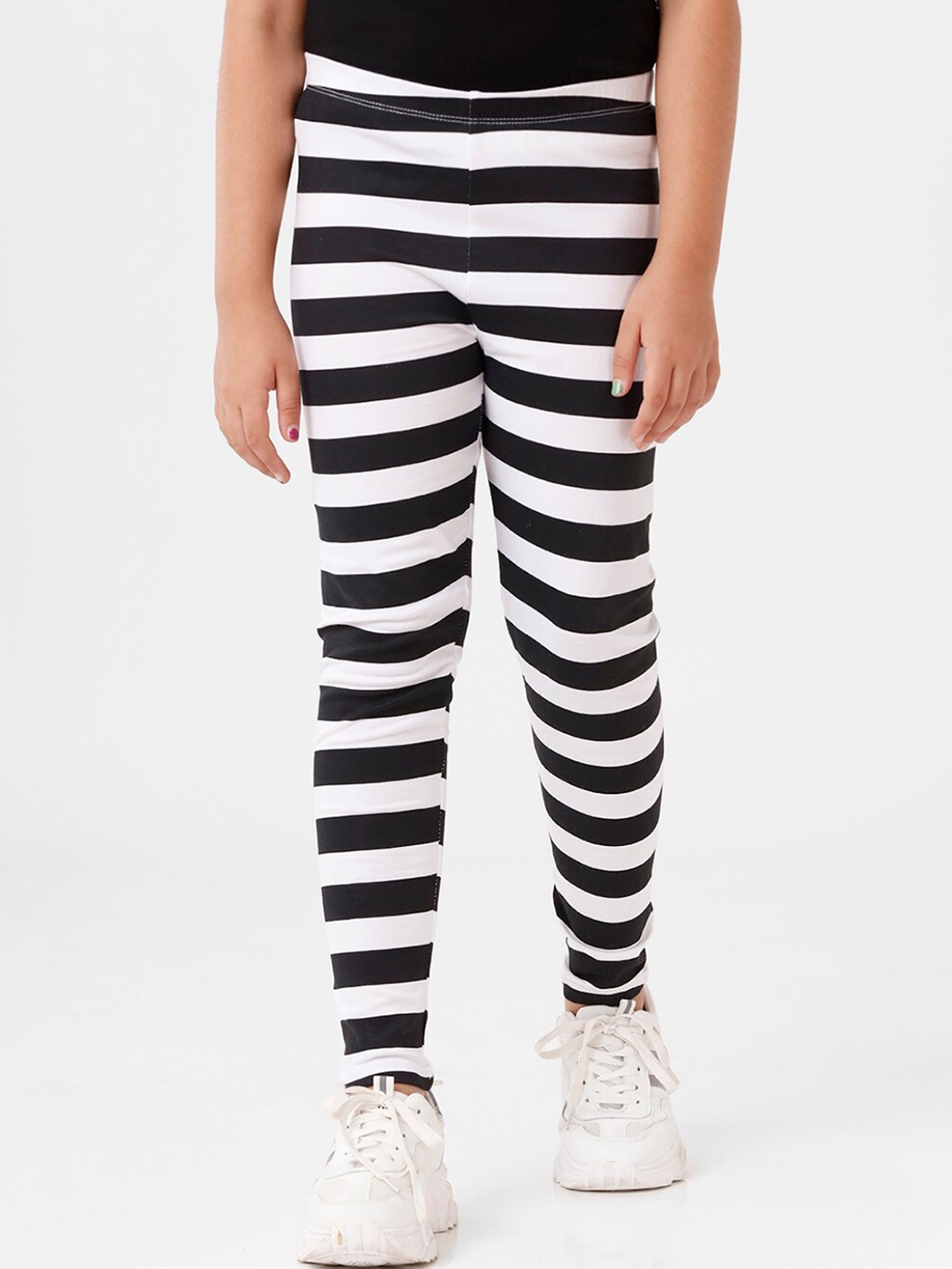 

De Moza Girls Black & White Striped Cotton Ankle-Length Leggings