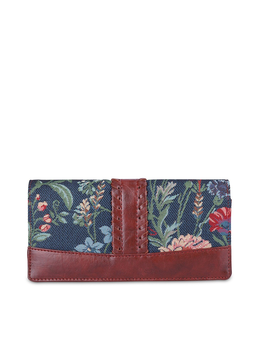 

THE CLOWNFISH Women Navy Blue & Brown Floral Printed Envelope Wallet